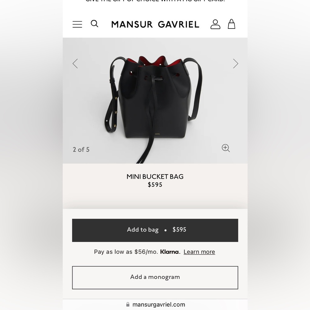 Mansur Gavriel Bucket drawstring bag in black and flamma